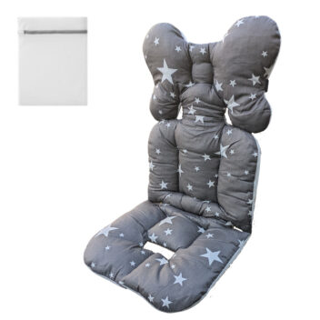 ベビーカーシート クッション 3Dメッシュリバーシブル 100%綿 防寒対策 丸洗い可能 白星柄
