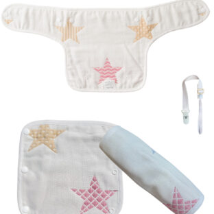 っこ紐用よだれカバー 6重ガーゼ 綿100% (レッドミックス星 柄胸当て付き3枚セット)…
