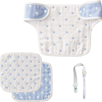 抱っこ紐用よだれカバー 6重ガーゼ 綿100% (ブルードッド柄 胸当て付き 3枚セット)