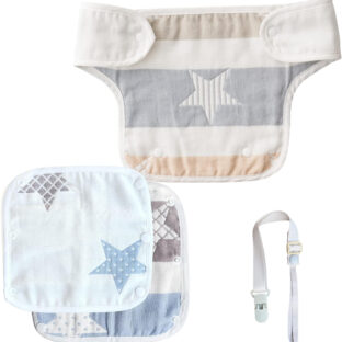 抱っこ紐用よだれカバー 6重ガーゼ 綿100% (ブルーミックス星柄 胸当て付 3枚セット)