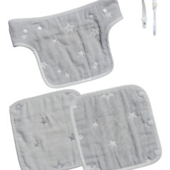 抱っこ紐用よだれカバー 6重ガーゼ 綿100% (グレー星 柄胸当て付き3枚セット)…