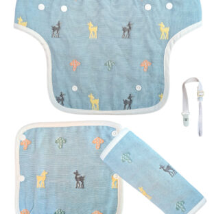 抱っこ紐用よだれカバー 6重ガーゼ 綿100% (トナカイキノコ柄胸当て付き3枚セット)…