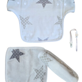 抱っこ紐用よだれカバー 6重ガーゼ 綿100% (グレーミックス星柄胸当て付3枚セット)…